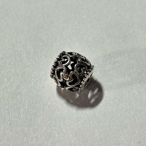 Stacked Heart 925 IBB Thai Barrel Pandora Troll Style Bead Charm (Missing Stone)